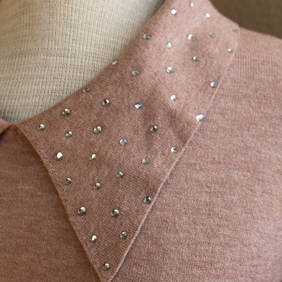 LIV milano sweater xl Dusty Pink rhinestone peter pan collar - Picture 2 of 5